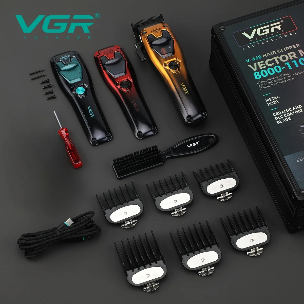 VGR Clipper Professional Hair Cutting Machine Vector Motor 11000 RPM Hair Trimmer Cordless Barber Metal Clipper for Men V-668