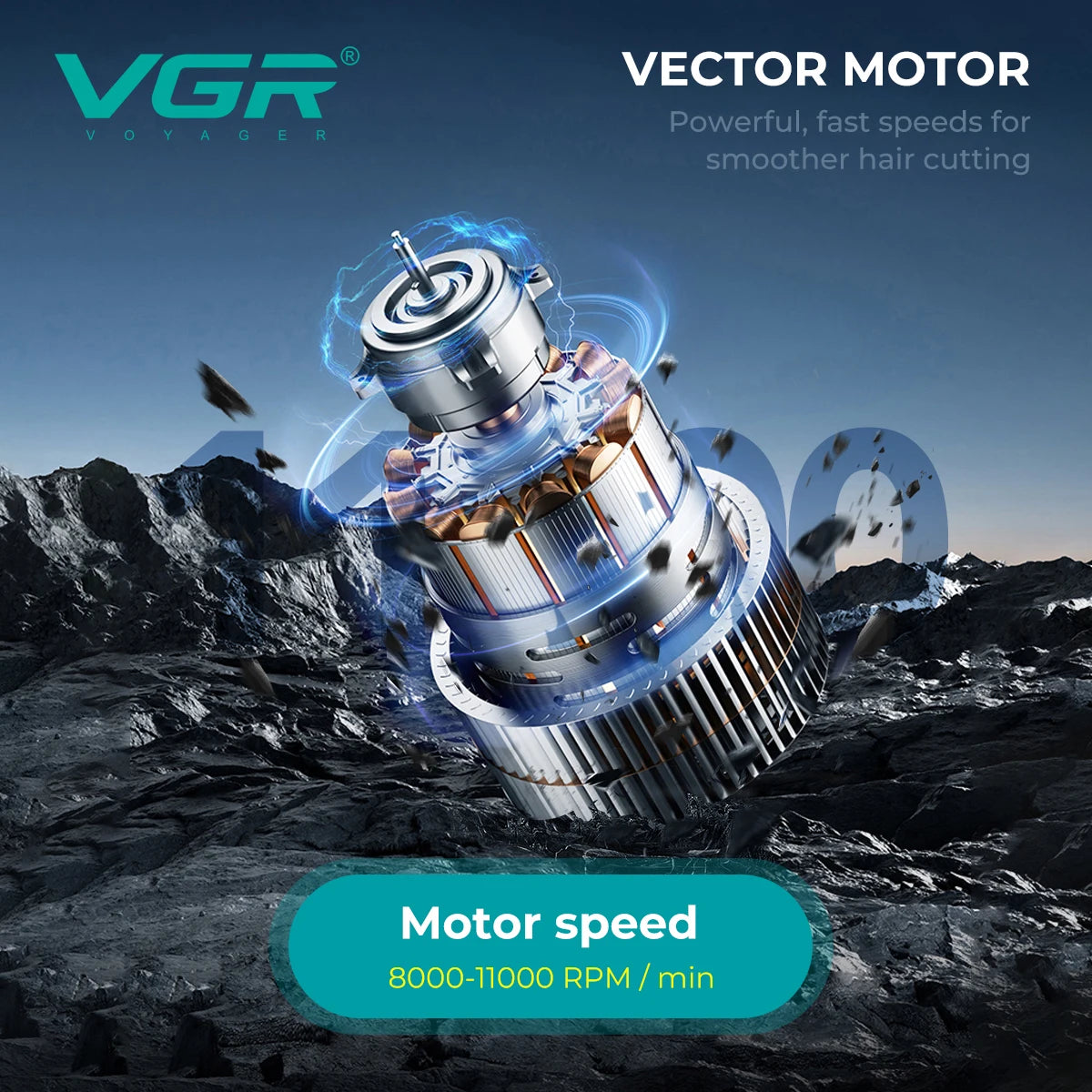 VGR Clipper Professional Hair Cutting Machine Vector Motor 11000 RPM Hair Trimmer Cordless Barber Metal Clipper for Men V-668
