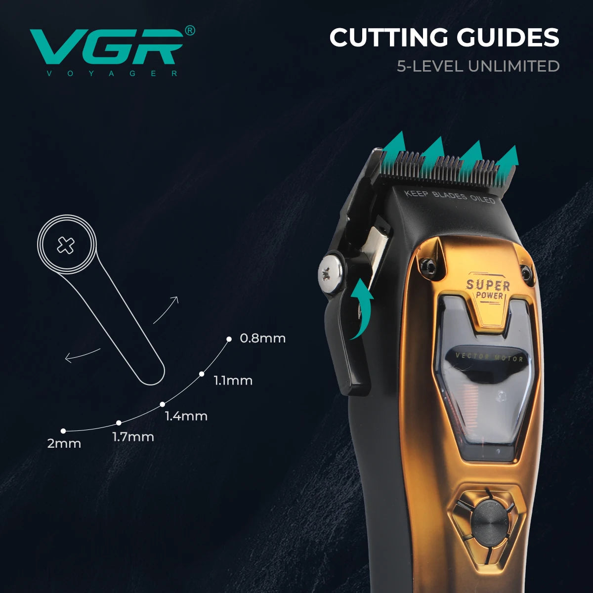 VGR Clipper Professional Hair Cutting Machine Vector Motor 11000 RPM Hair Trimmer Cordless Barber Metal Clipper for Men V-668