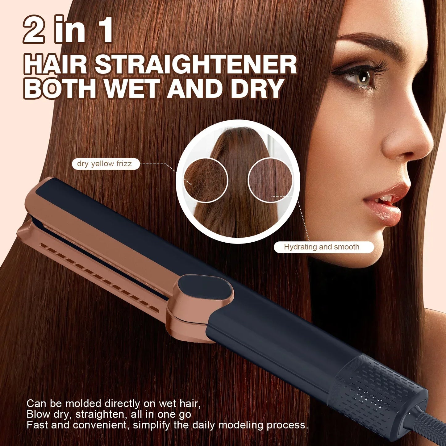 2in1 Professional Hair Straightener Curling Hair Dryer 106000 RPM Dry Air Anion Portable Wet & Dry Straightener
