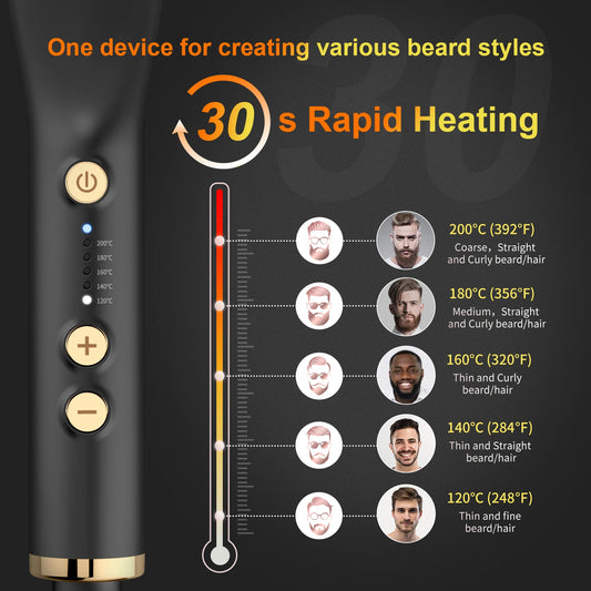 ANLAN Beard Hair Straightening Brush Hot Heated Comb Men Beard Multifunctional Straightener Ceramic Comb Quick Hair Styler